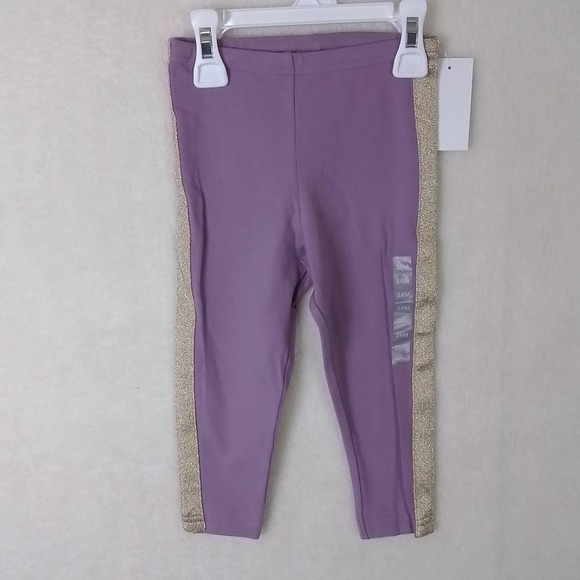 OshKosh‎ Cotton Blend Leggings Size 24m Lavender, w/ Gold Shimmer Racer Stripe - Picture 1 of 11
